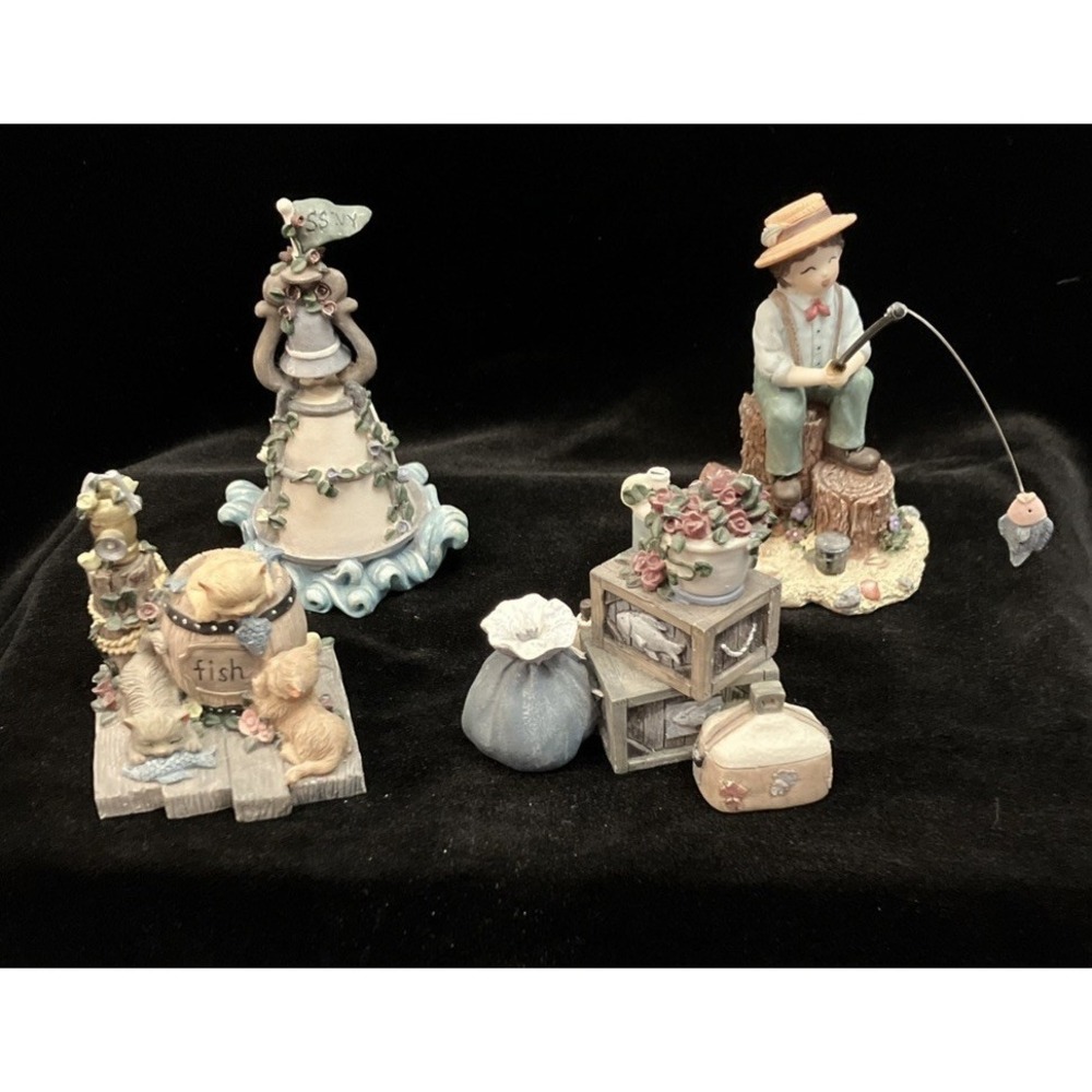 Ivy & Innocence VTG 4 Piece Lot Numbered Figurines Matthew French Fishing Anchor